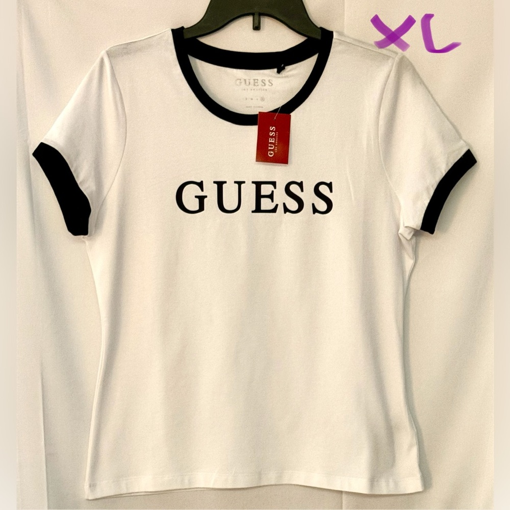GUESS Women's White Tee with Black Trim